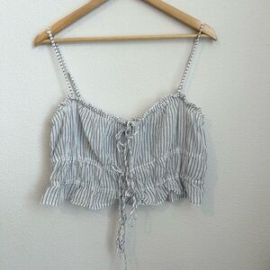 American Eagle Striped Tie Front Cropped Tank - Large